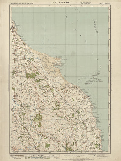 Antigua Mapa del Servicio de Ordenanzas, Hoja 2 - Isla Sagrada, 1919-1926: Belford, Wooler, Seahouses y Berwick-upon-Tweed 