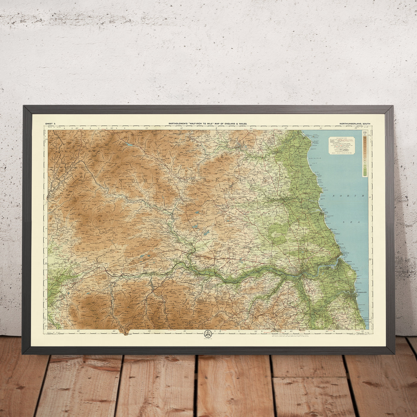 Old OS Map of Northumberland - South by Bartholomew, 1901: Newcastle, Sunderland, Tyne, National Park, Hadrian's Wall, North Sea