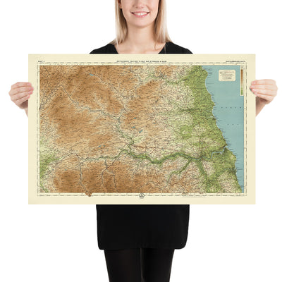 Old OS Map of Northumberland - South by Bartholomew, 1901: Newcastle, Sunderland, Tyne, National Park, Hadrian's Wall, North Sea