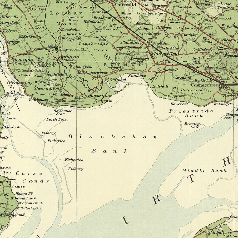 Antigua mapa OS de Dumfries y Cumbria por Bartholomew, 1901: Frontera, Estuario de Solway, Carlisle, Muro de Adriano, Skiddaw, Lochmaben 