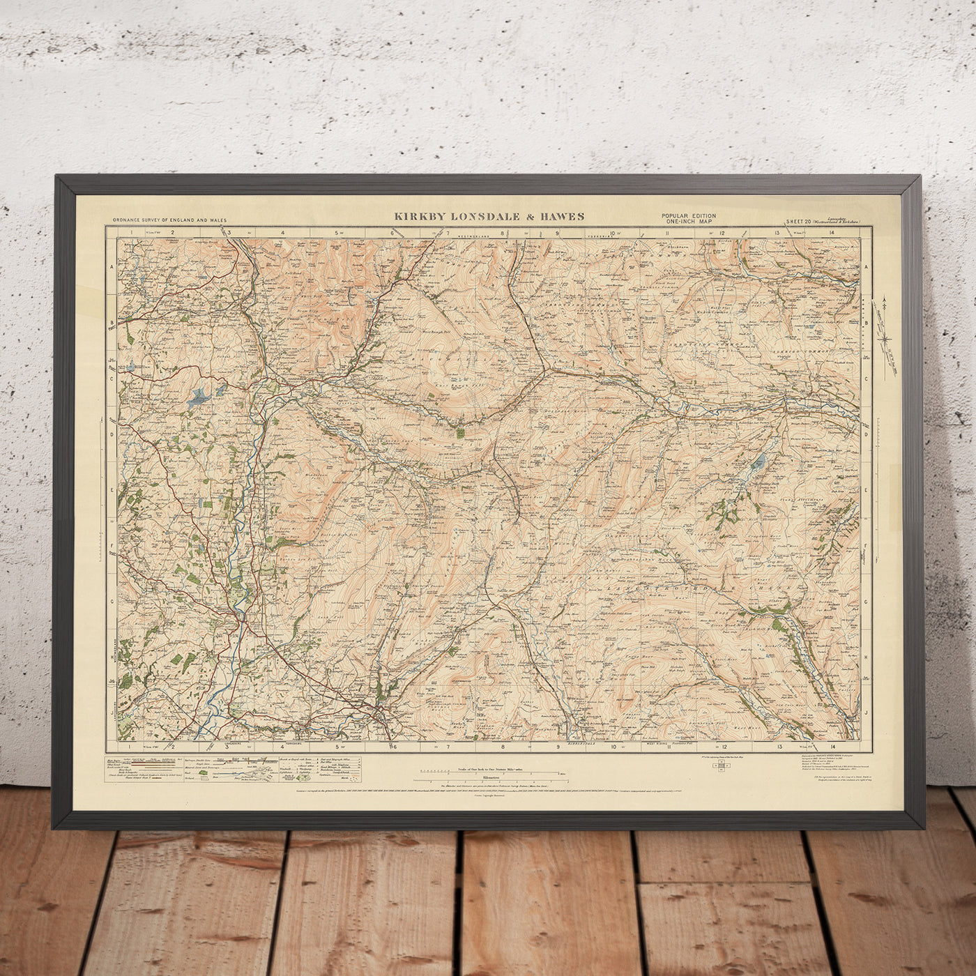 Antiguo mapa de Ordnance Survey, hoja 20 - Kirkby Lonsdale & Hawes, 1925: Ingleton, Sedbergh, Askrigg, Parque Nacional de Yorkshire Dales