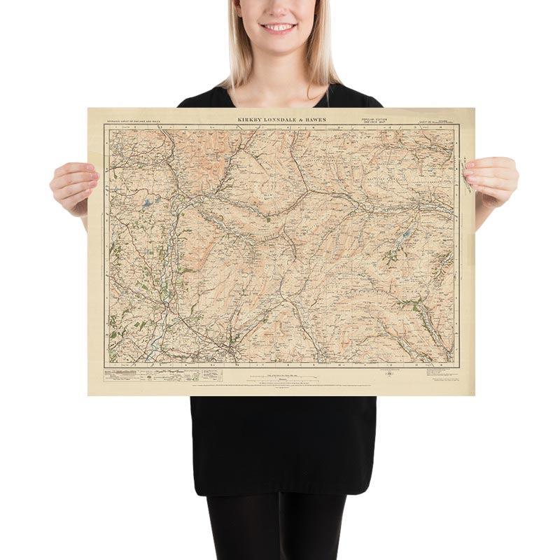 Antiguo mapa de Ordnance Survey, hoja 20 - Kirkby Lonsdale & Hawes, 1925: Ingleton, Sedbergh, Askrigg, Parque Nacional de Yorkshire Dales