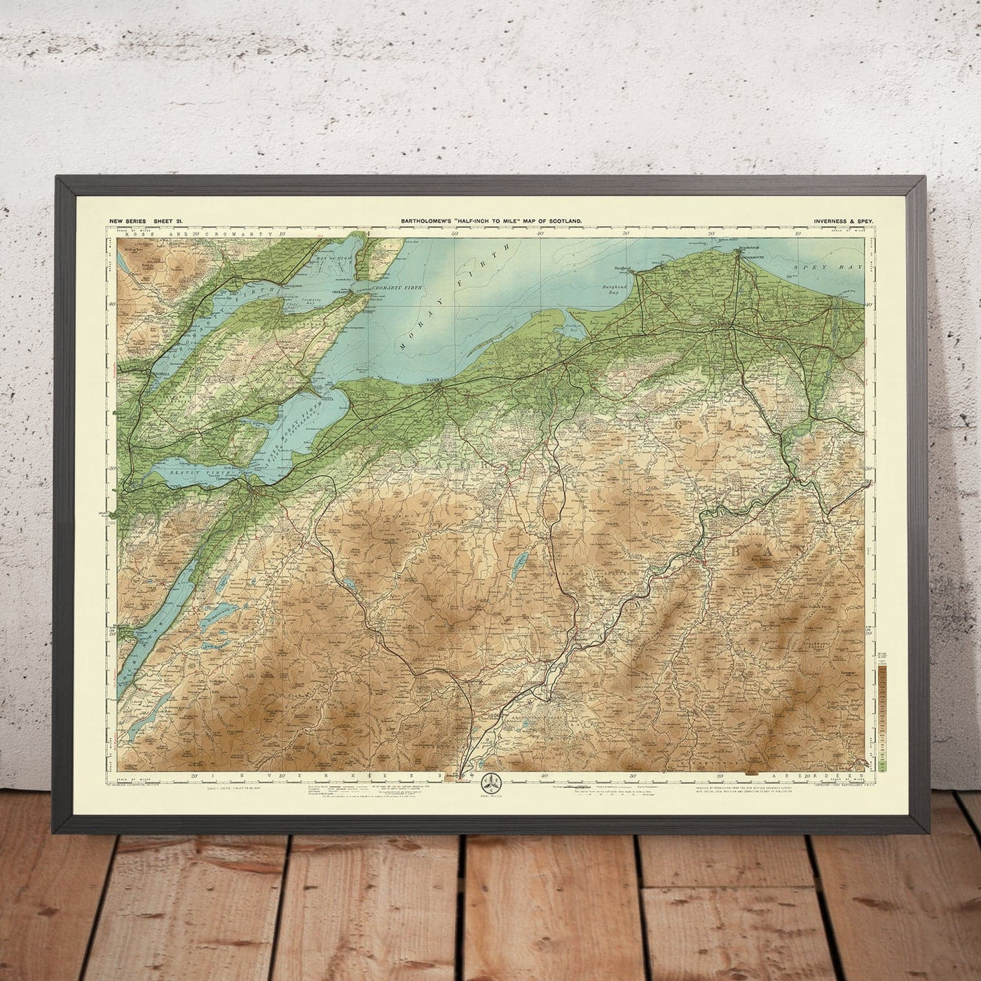 Alte OS-Karte von Inverness & Spey, Schottisches Hochland von Bartholomew, 1901: Inverness, Loch Ness, Cairngorms, Culloden, Moray Firth 