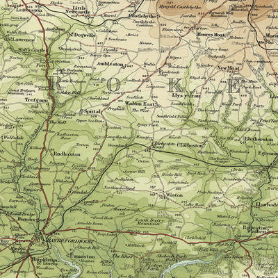 Alte OS-Karte von Pembrokeshire von Bartholomew, 1901: Haverfordwest, Tenby, Preseli Hills, St Brides Bay, Burgen, Carmarthen 