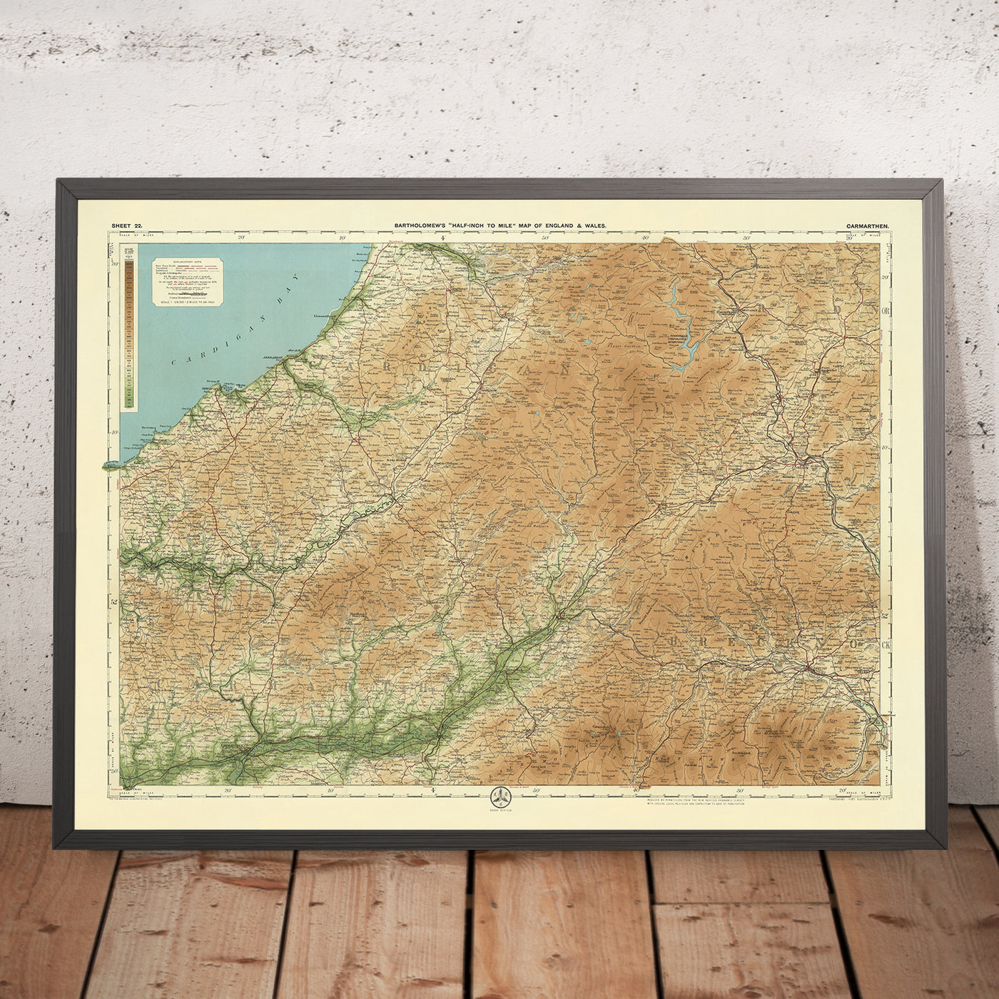Old OS Map of Carmarthenshire by Bartholomew, 1901: Brecon Beacons, Llandeilo, River Towy, Cardigan Bay, Black Mountain, Llyn y Fan Fach