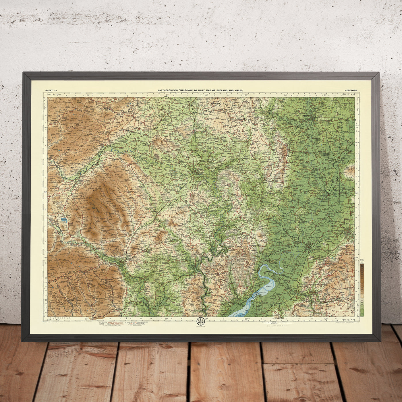 Ancienne carte OS du Herefordshire par Bartholomew, 1901 : Hereford, Abergavenny, Cheltenham, rivière Wye, montagnes noires, forêt de Dean, collines de Malvern 