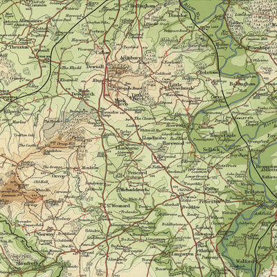 Ancienne carte OS du Herefordshire par Bartholomew, 1901 : Hereford, Abergavenny, Cheltenham, rivière Wye, montagnes noires, forêt de Dean, collines de Malvern 