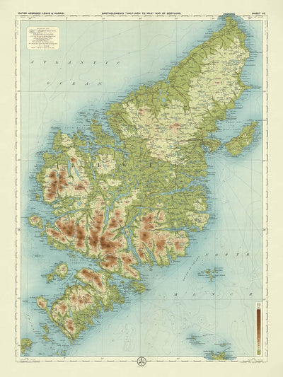 Alte OS-Karte der Äußeren Hebriden, Lewis & Harris von Bartholomew, 1901: Stornoway, Clisham, Callanish-Steine 
