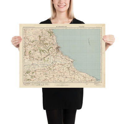 Mapa antiguo de Ordnance Survey, hoja 23 - Scarborough, 1925: Filey, Hunmanby, Sherburn, Parque Forestal de North Riding, Reserva Natural de Flamborough Outer Headlands