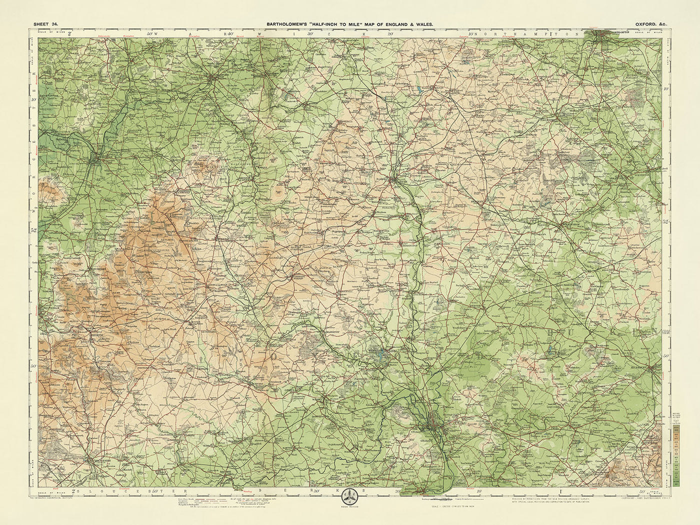 Old OS Map of Oxford by Bartholomew, 1901: Oxfordshire, Thames, Chiltern Hills, Blenheim Palace, Cotswolds, Wychwood Forest