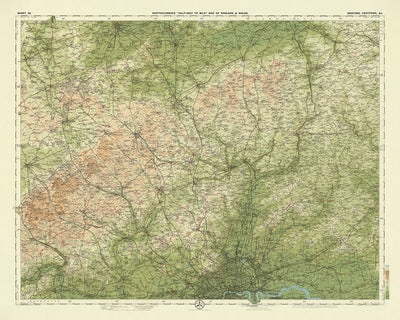 Mapa antiguo de Bedfordshire y Hertfordshire de Bartholomew, 1901: Luton, Colinas de Chiltern, Londres, Hemel Hempstead, St Albans 