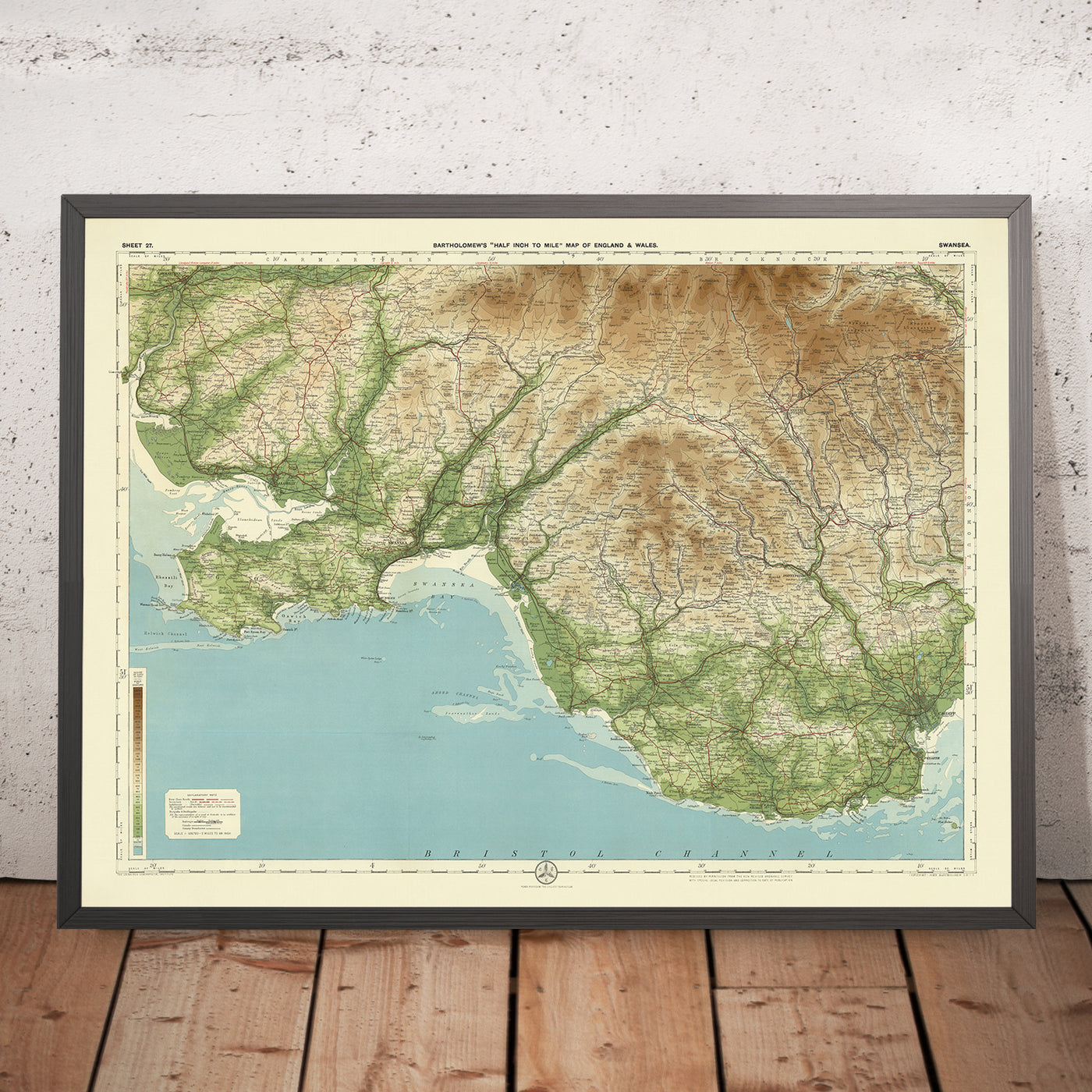 Old OS Map of Swansea, South Wales by Bartholomew, 1901: Neath, Carmarthen, Brecon, Tawe, Brecon Beacons