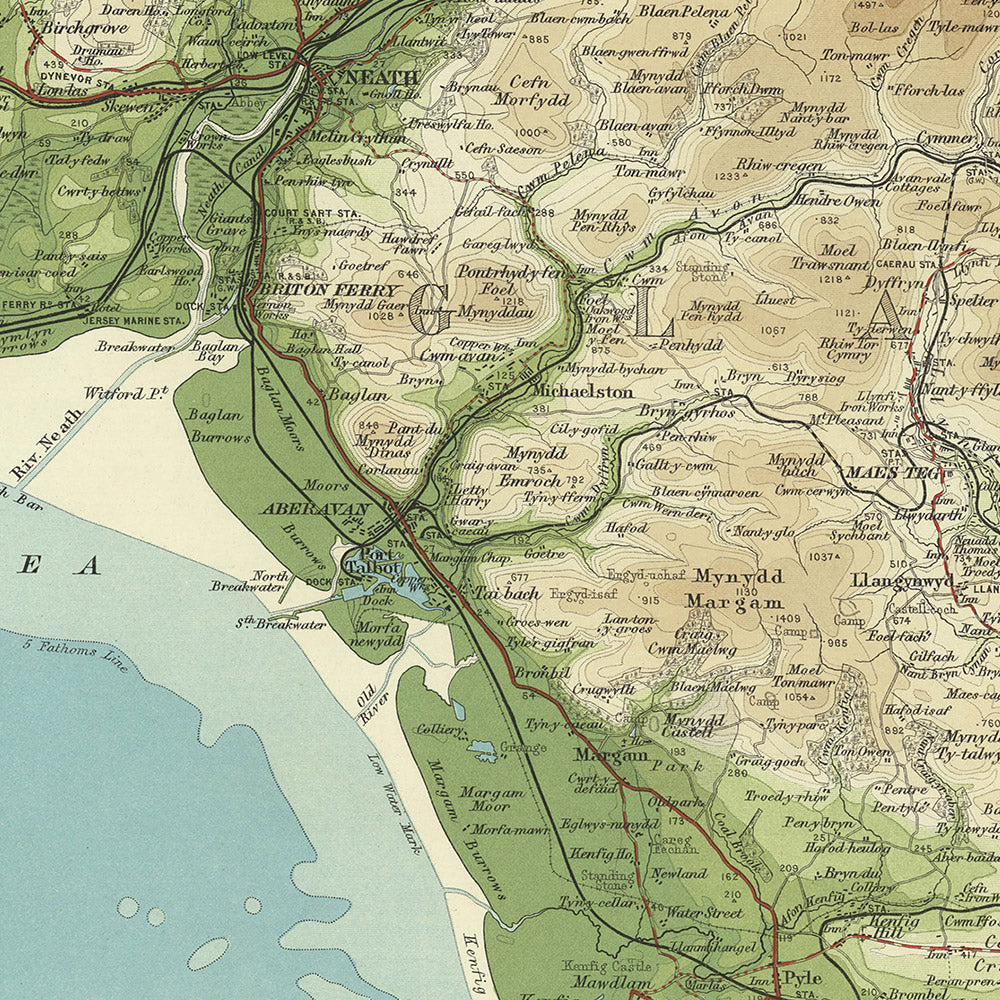 Old OS Map of Swansea, South Wales by Bartholomew, 1901: Neath, Carmarthen, Brecon, Tawe, Brecon Beacons