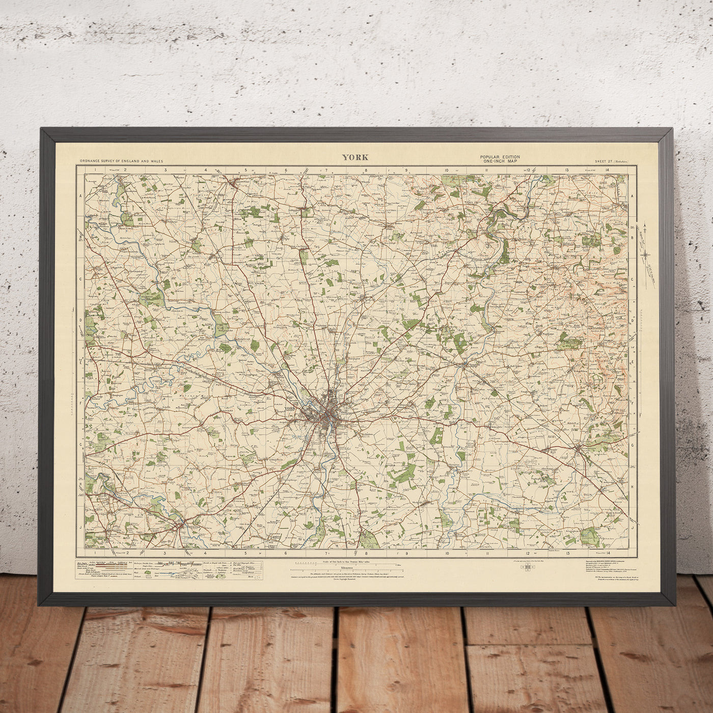 Ancienne carte de l'Ordnance Survey, feuille 27 - York, 1925 : Pocklington, Tadcaster, Easingwold, Stamford Bridge, Boston Spa