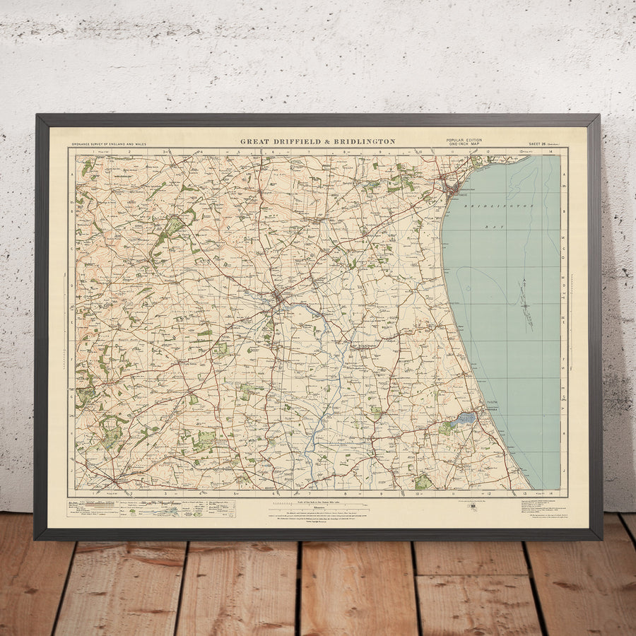 Mapa antiguo de Ordnance Survey, hoja 28 - Gt Driffield & Bridlington, 1925: Hornsea, Nafferton, Skipsea, Market Weighton, Hutton Cranswick