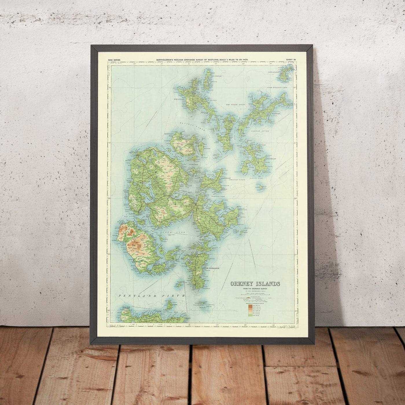Alte OS-Karte der Orkney-Inseln von Bartholomew, 1901: Kirkwall, Stromness, Scapa Flow, Hoy, Pentland Firth, Mainland 