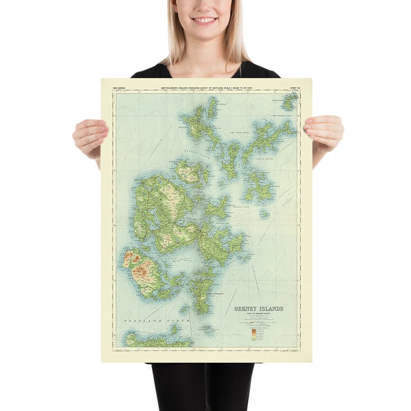 Alte OS-Karte der Orkney-Inseln von Bartholomew, 1901: Kirkwall, Stromness, Scapa Flow, Hoy, Pentland Firth, Mainland 