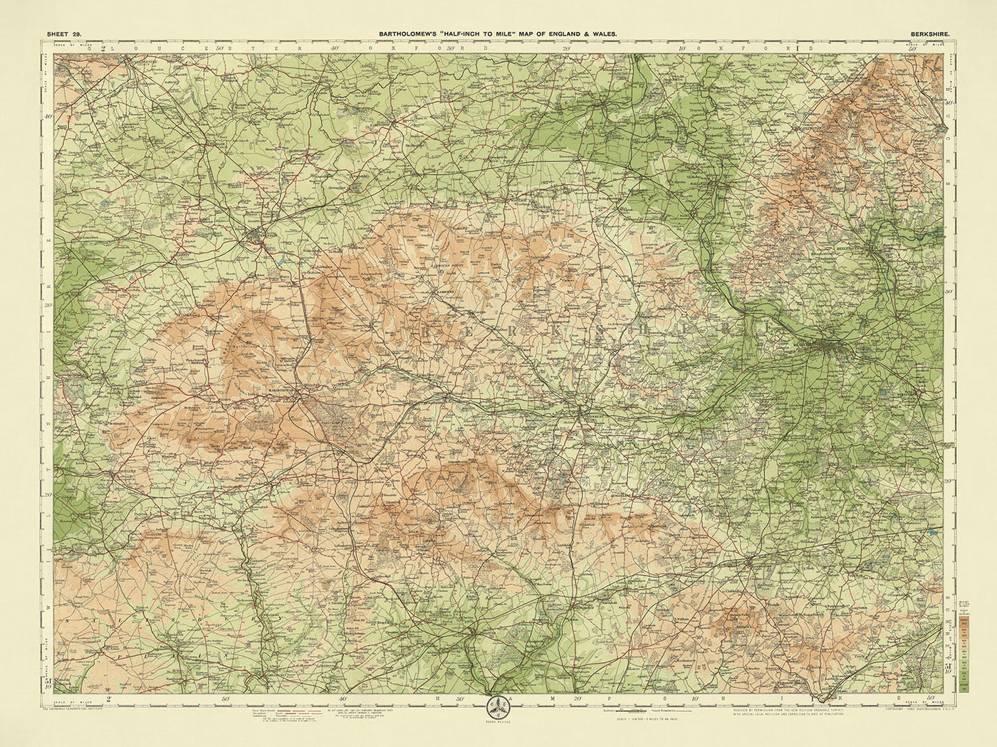 Ancienne carte OS du Berkshire par Bartholomew, 1901 : Reading, Windsor, Thames, Château de Windsor, Downs, Chilterns