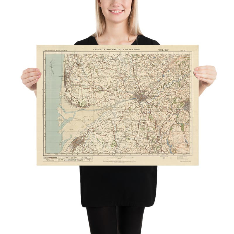 Alter Vermessungsplan, Blatt 29 - "Preston, Southport & Blackpool", 1925: Blackburn, Chorley, Kirkham, Lytham St Annes und Ribble- und Altmündungen 