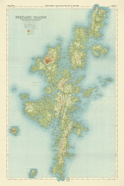 Alte OS-Karte der Shetlandinseln von Bartholomew, 1901: Lerwick, Ronas Hill, Sullom Voe, Jarlshof, Fair Isle, Foula 