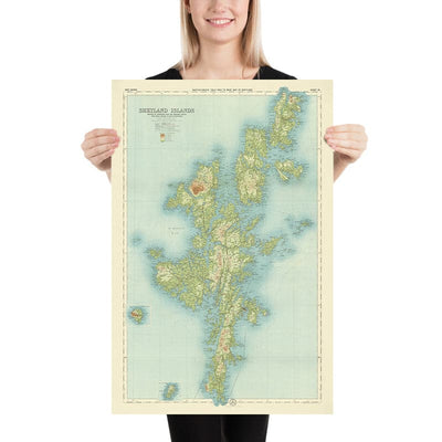 Alte OS-Karte der Shetlandinseln von Bartholomew, 1901: Lerwick, Ronas Hill, Sullom Voe, Jarlshof, Fair Isle, Foula 