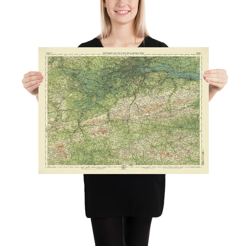 Alte OS-Karte von Surrey von Bartholomew, 1901: London, Themse, Richmond Park, North Downs, Epsom 