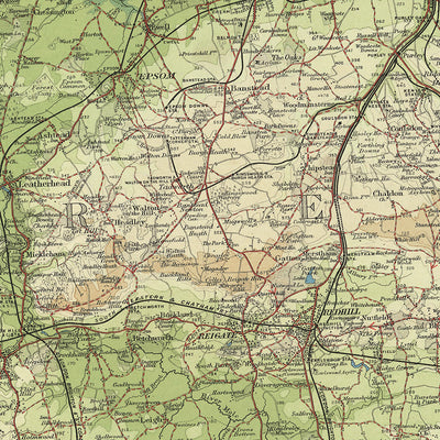 Alte OS-Karte von Surrey von Bartholomew, 1901: London, Themse, Richmond Park, North Downs, Epsom 