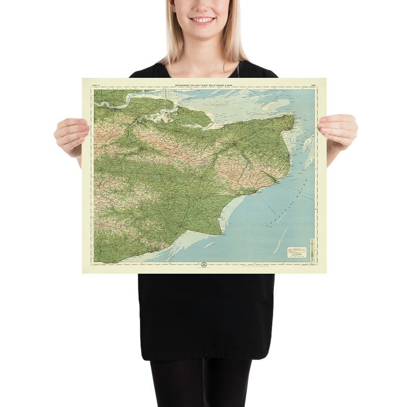 Old OS Map of Kent, England by Bartholomew, 1901: Thames Estuary, Dover, Canterbury, North Downs, Weald, Isle of Sheppey