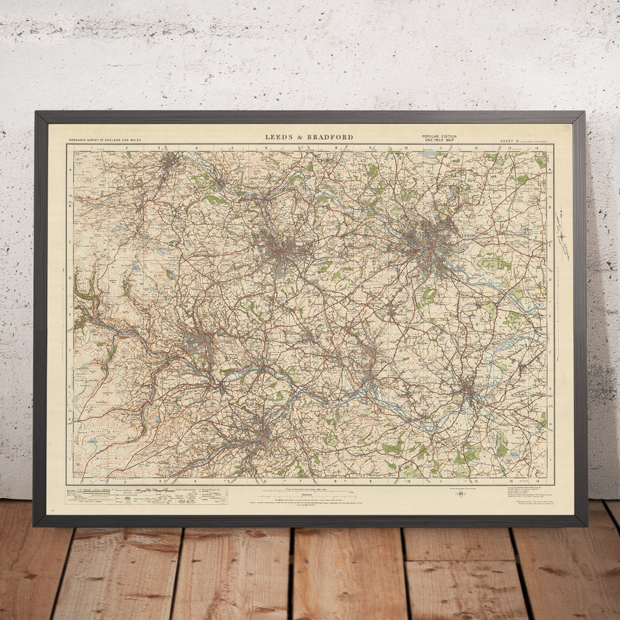 Mapa antiguo de Ordnance Survey, hoja 31 - Leeds & Bradford, 1925: Halifax, Huddersfield, Wakefield, Dewsbury, Keighley