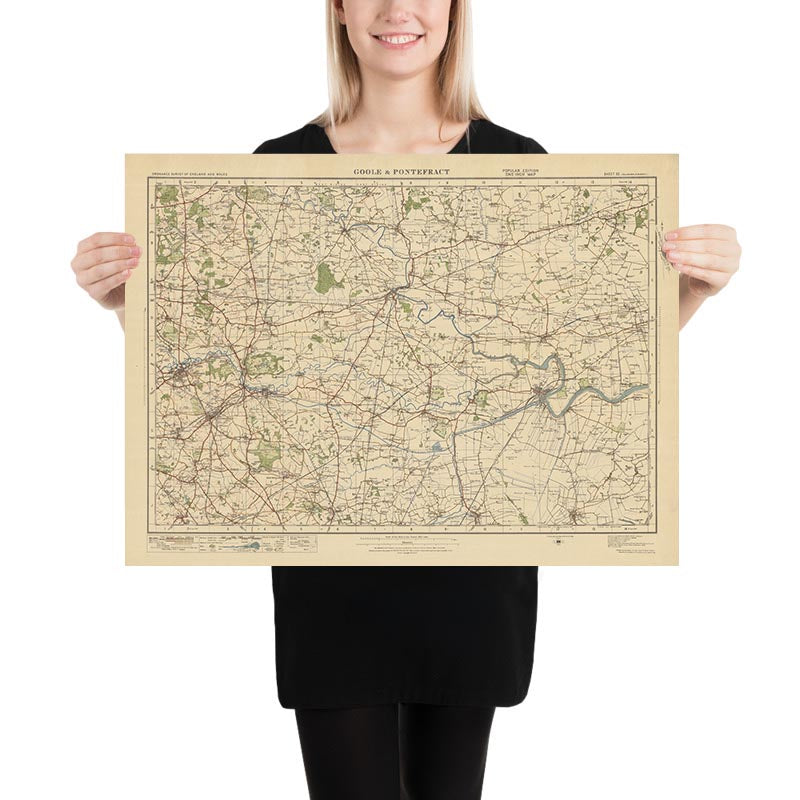 Mapa antiguo de Ordnance Survey, hoja 32 - Goole & Pontefract, 1925: Castleford, Knottingley, Selby, Howden, Snaith