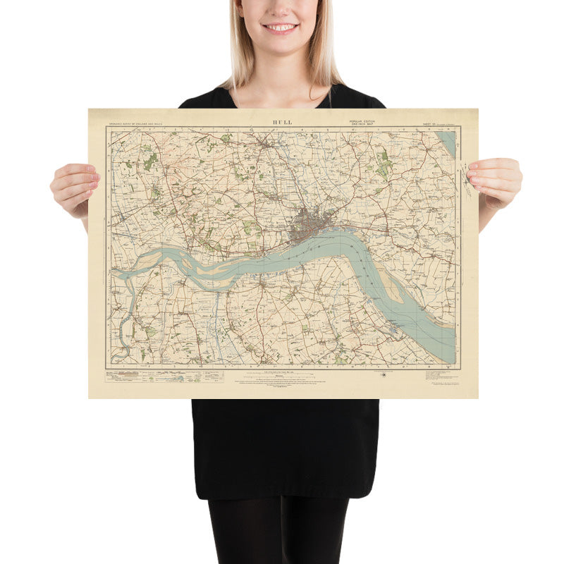 Alter Vermessungsplan, Blatt 33 - Hull, 1925: Beverley, Barton-upon-Humber, Hessle, Winterton und der Fluss Humber 