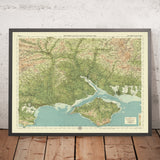 Antigua mapa OS del New Forest y la Isla de Wight, Hampshire por Bartholomew, 1901: Southampton, Bournemouth, Puerto de Poole, Castillo de Carisbrooke, Rocas de Needles 
