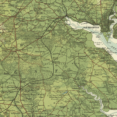Alte OS-Karte des New Forest & Isle of Wight, Hampshire von Bartholomew, 1901: Southampton, Bournemouth, Poole Harbour, Carisbrooke Castle, Needles Rocks 