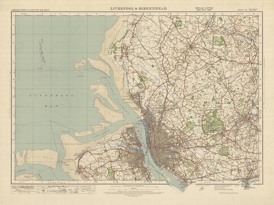 Alte Ordnance Survey Karte, Blatt 35 - Liverpool & Birkenhead, 1925: St Helens, West Kirby, Ormskirk, Bootle, Wallasey 