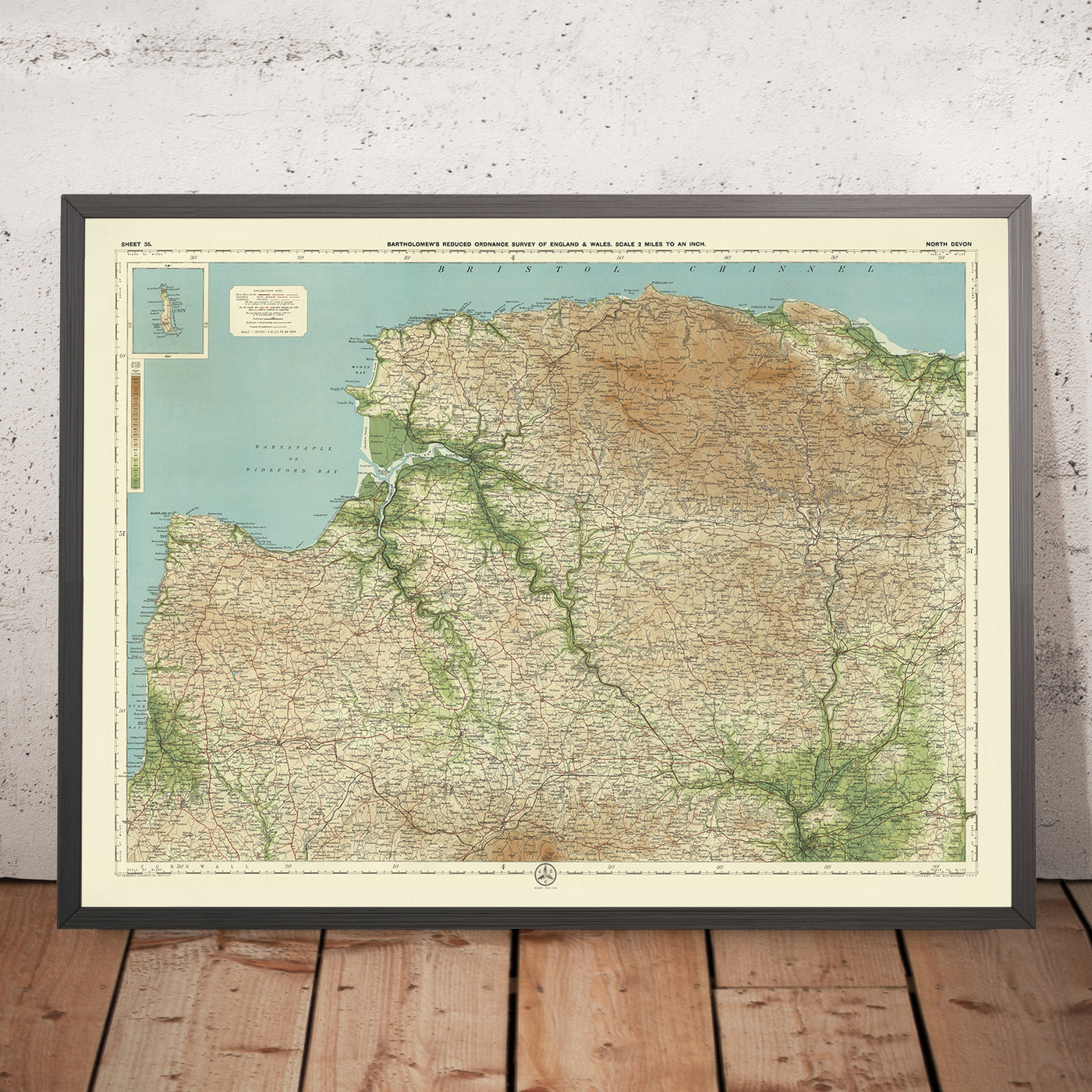 Old OS Map of North Devon by Bartholomew, 1901: Barnstaple, Exmoor, River Taw, Bideford Bay, Lundy Island