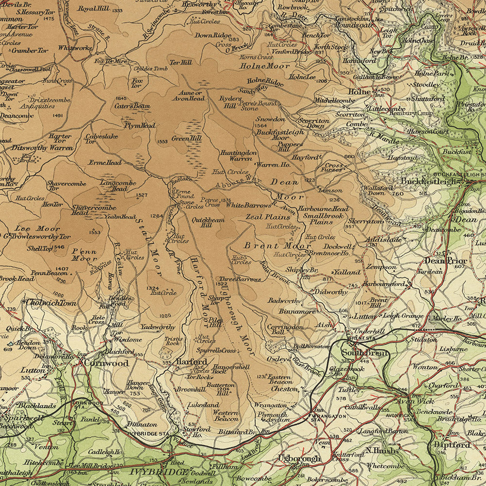 Alte OS-Karte von Süddevon von Bartholomew, 1901: Exeter, Torquay, Dartmoor, Exe-Mündung, Start Point, Torbay 