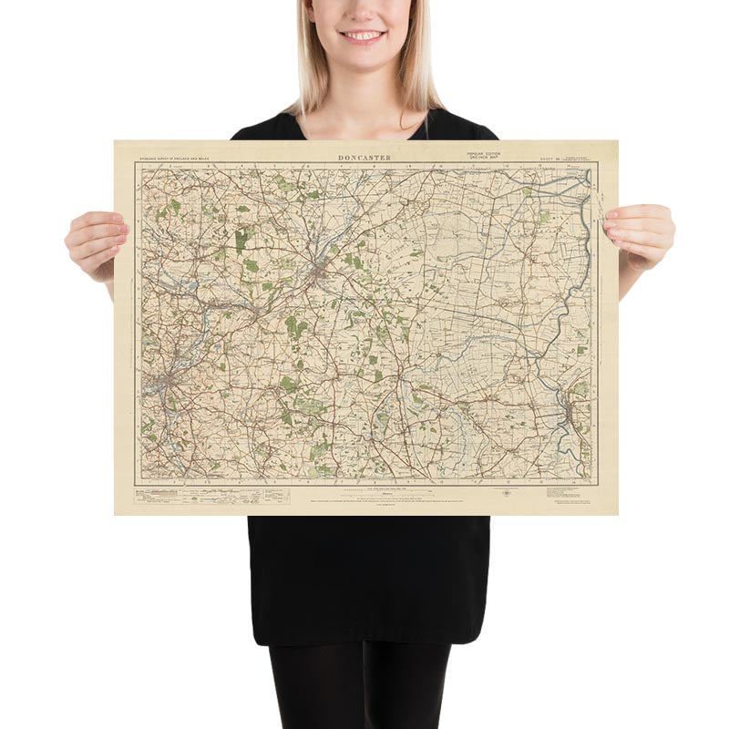 Alter Ordnance Survey-Karte, Blatt 38 - Doncaster, 1925: Rotherham, Gainsborough, Bawtry, Tickhill, Epworth 