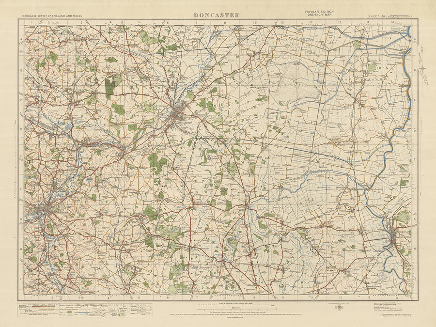 Alter Ordnance Survey-Karte, Blatt 38 - Doncaster, 1925: Rotherham, Gainsborough, Bawtry, Tickhill, Epworth 