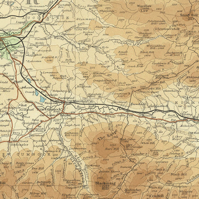 Alte OS-Karte von Ayrshire & Clydesdale von Bartholomew, 1901: Kilmarnock, Irvine, Clyde, Uplands, Eisenbahnen, Relief 