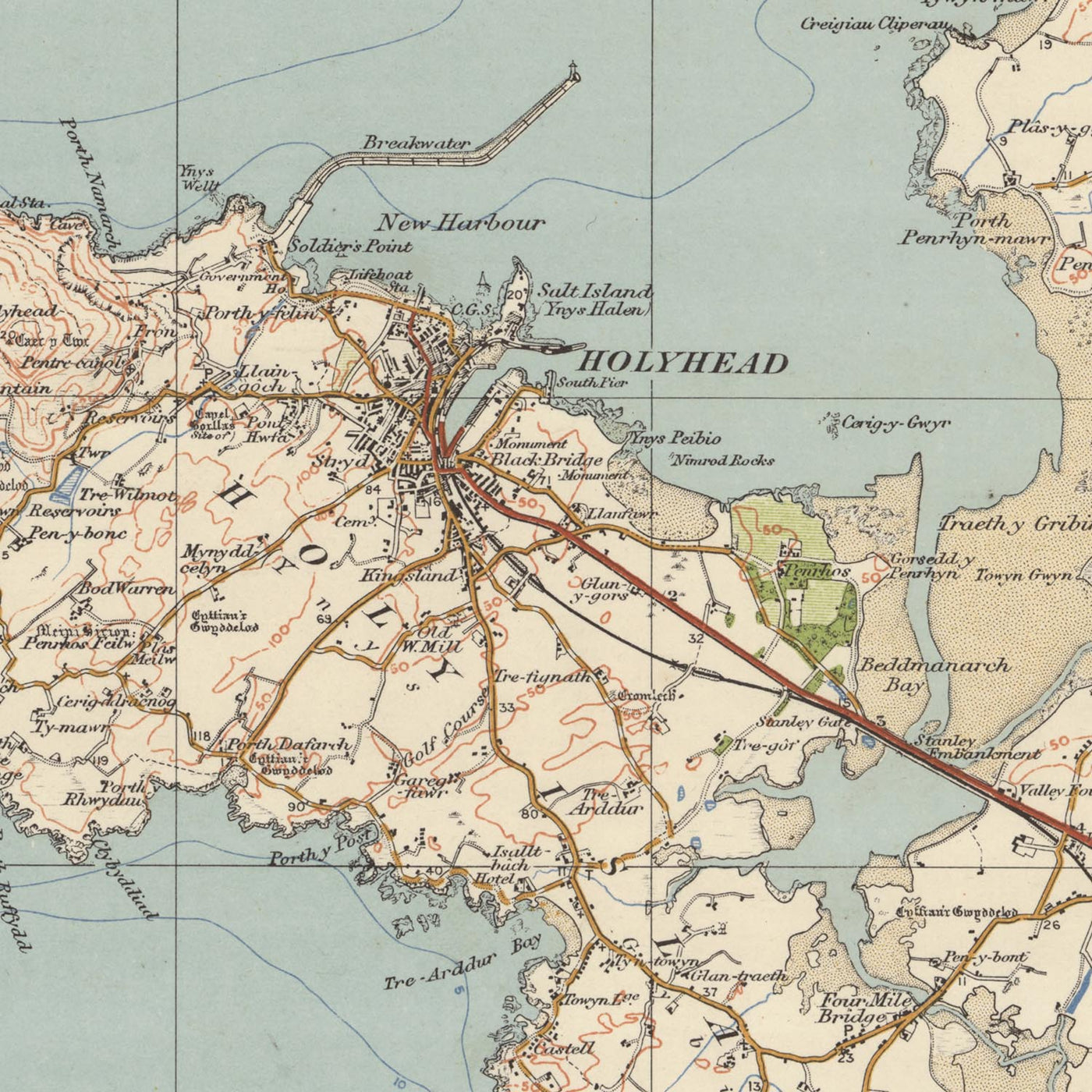 Alter Ordnance Survey Karte, Blatt 41 - Anglesey, 1925: Bangor, Caernarfon, Holyhead, Amlwch, Beaumaris 