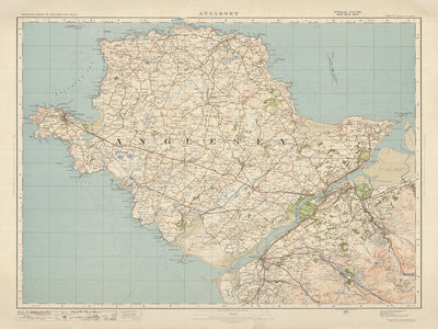 Alter Ordnance Survey Karte, Blatt 41 - Anglesey, 1925: Bangor, Caernarfon, Holyhead, Amlwch, Beaumaris 