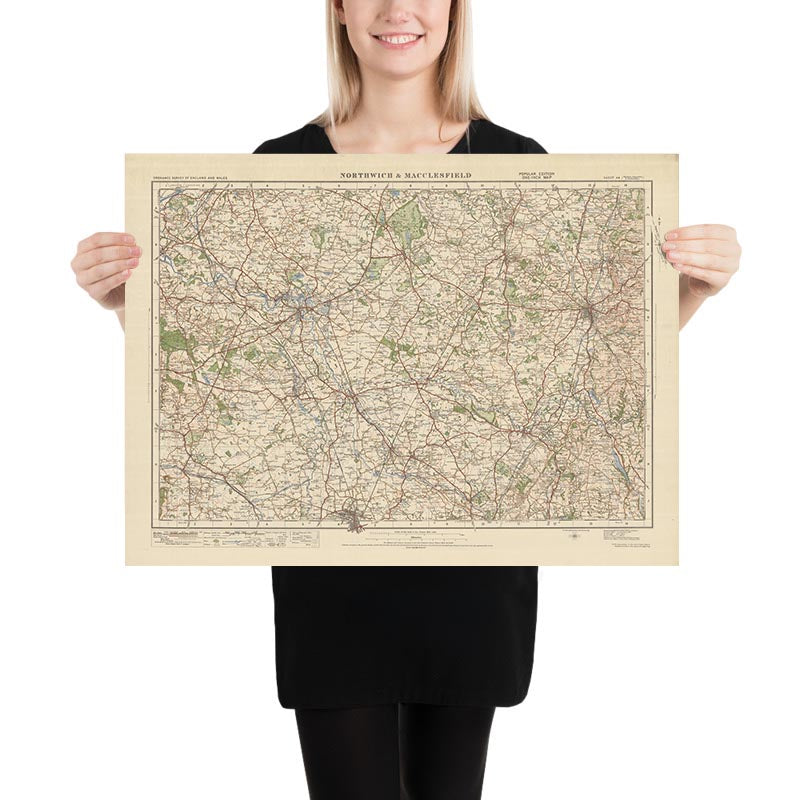 Alte Ordnance Survey-Karte, Blatt 44 - Northwich & Macclesfield, 1925: Knutsford, Crewe, Macclesfield, Wilmslow, Winsford 