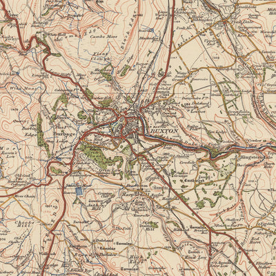 Mapa de Old Ordnance Survey, hoja 45 - Buxton & Matlock, 1925: Parque Nacional Leek, Chesterfield, Bakewell, Chapel-en-le-Frith y Peak District