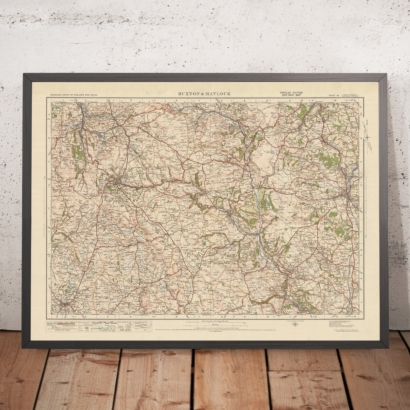 Mapa de Old Ordnance Survey, hoja 45 - Buxton & Matlock, 1925: Parque Nacional Leek, Chesterfield, Bakewell, Chapel-en-le-Frith y Peak District
