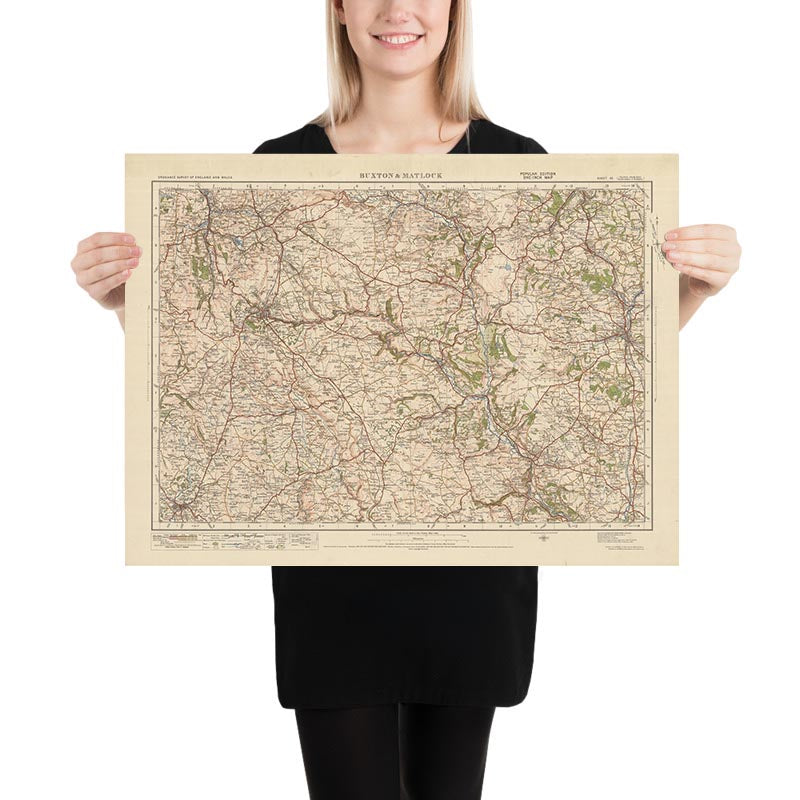 Mapa de Old Ordnance Survey, hoja 45 - Buxton & Matlock, 1925: Parque Nacional Leek, Chesterfield, Bakewell, Chapel-en-le-Frith y Peak District