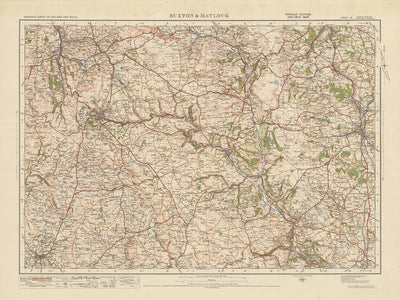 Mapa de Old Ordnance Survey, hoja 45 - Buxton & Matlock, 1925: Parque Nacional Leek, Chesterfield, Bakewell, Chapel-en-le-Frith y Peak District