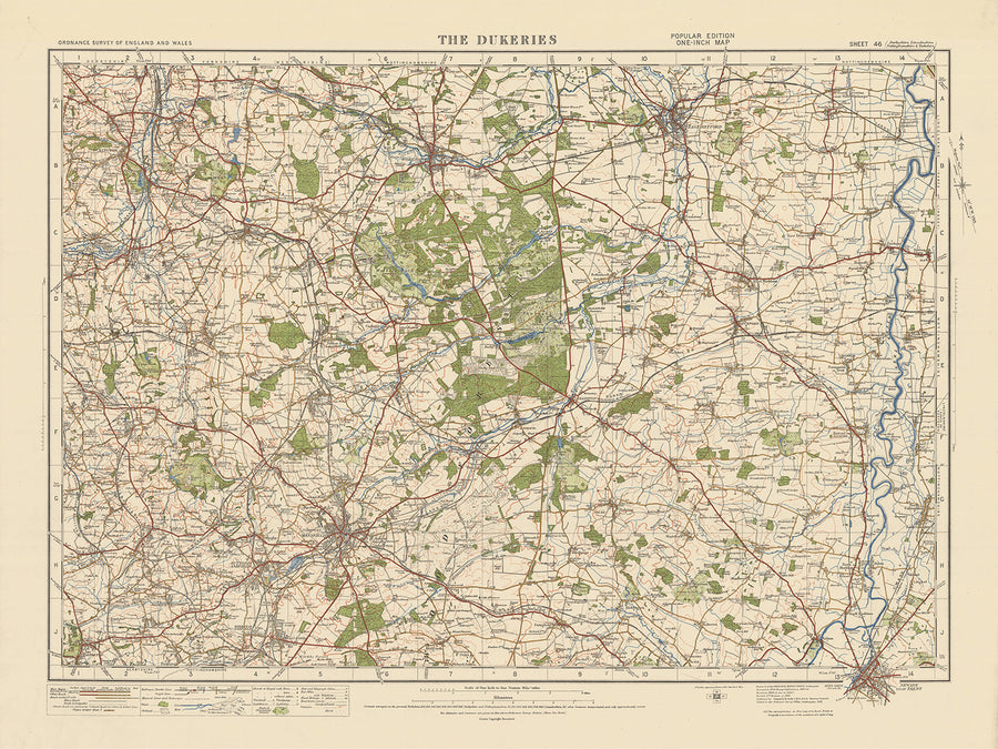 Alter Ordnance Survey-Karte, Blatt 46 - Die Dukeries, 1925: Mansfield, Worksop, Sutton-in-Ashfield, Newark-on-Trent, Retford 