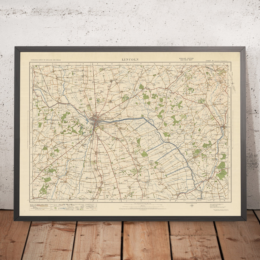 Alter Ordnance Survey-Karte, Blatt 47 - Lincoln, 1925: Horncastle, Woodhall Spa, Wragby, North Hykeham, Metheringham 