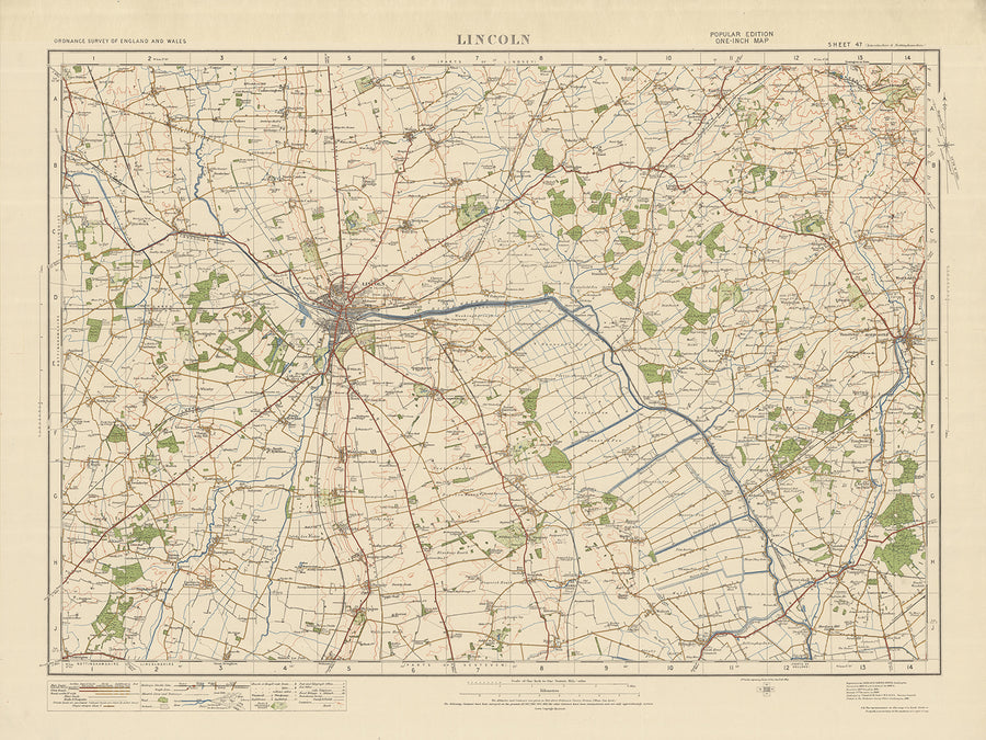 Alter Ordnance Survey-Karte, Blatt 47 - Lincoln, 1925: Horncastle, Woodhall Spa, Wragby, North Hykeham, Metheringham 
