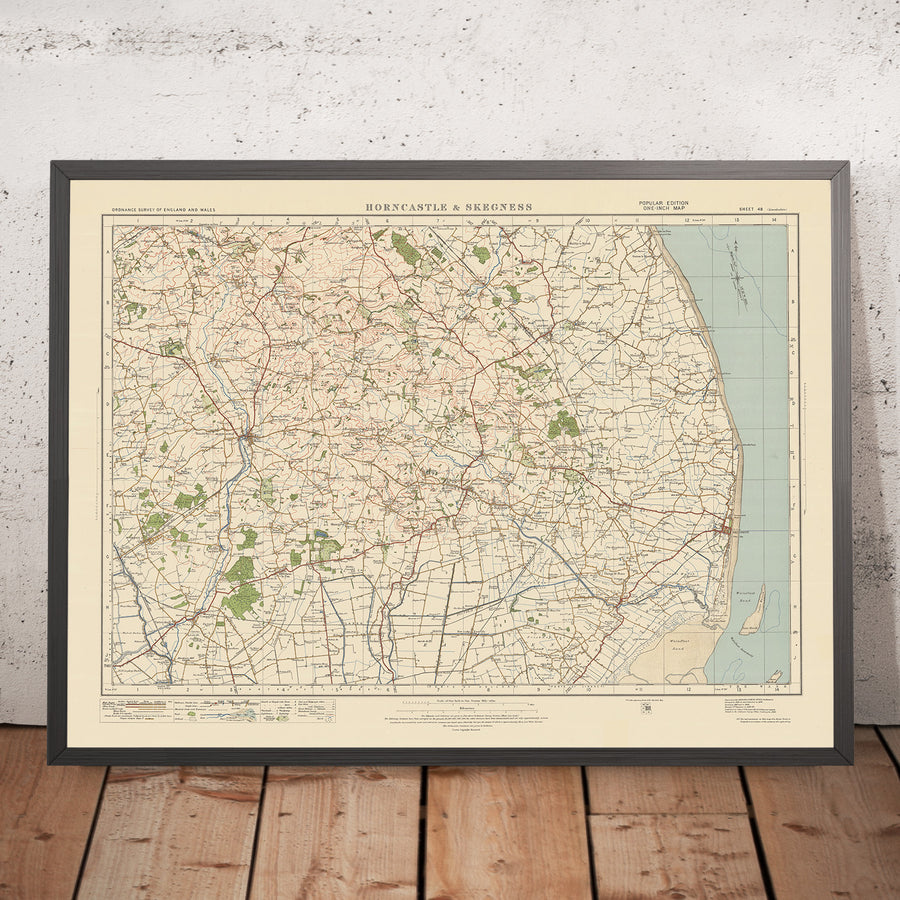 Alter Ordnance Survey-Karte, Blatt 48 - Horncastle & Skegness, 1925: Spilsby, Alford, Ingoldmells, Woodhall Spa, Lincolnshire Wolds AONB 